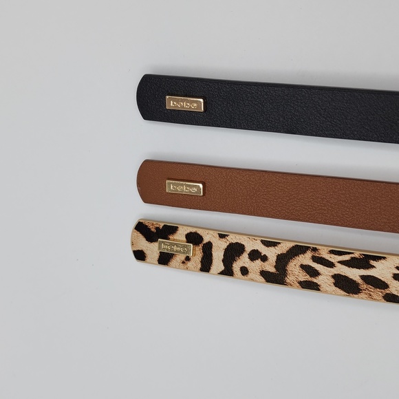 bebe WOMEN'SBELT, THIS ITEM COMES WITH 3 BELTS, BLACK, BROW & LEPPARD, LARGE (L) - Picture 8 of 11